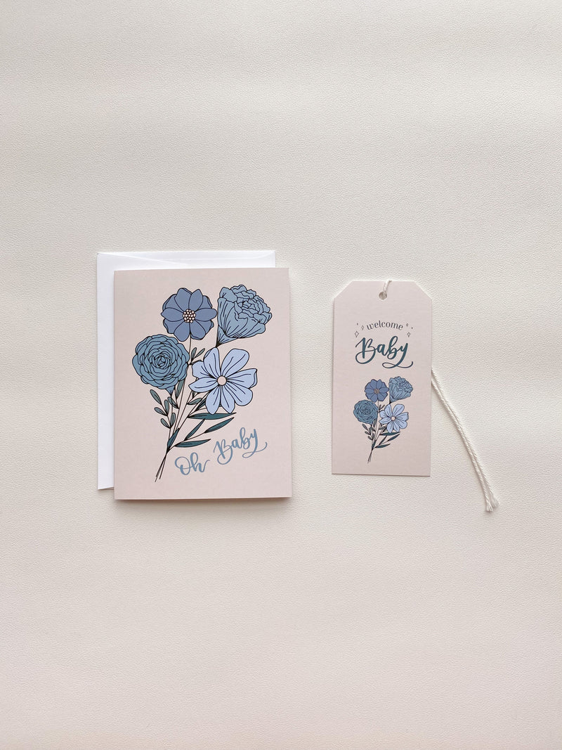 Oh Baby Blue Card + Gift Tag Set