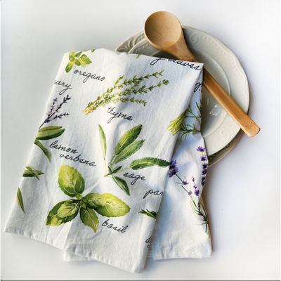 Herb Hand-Painted Watercolor Tea Towel