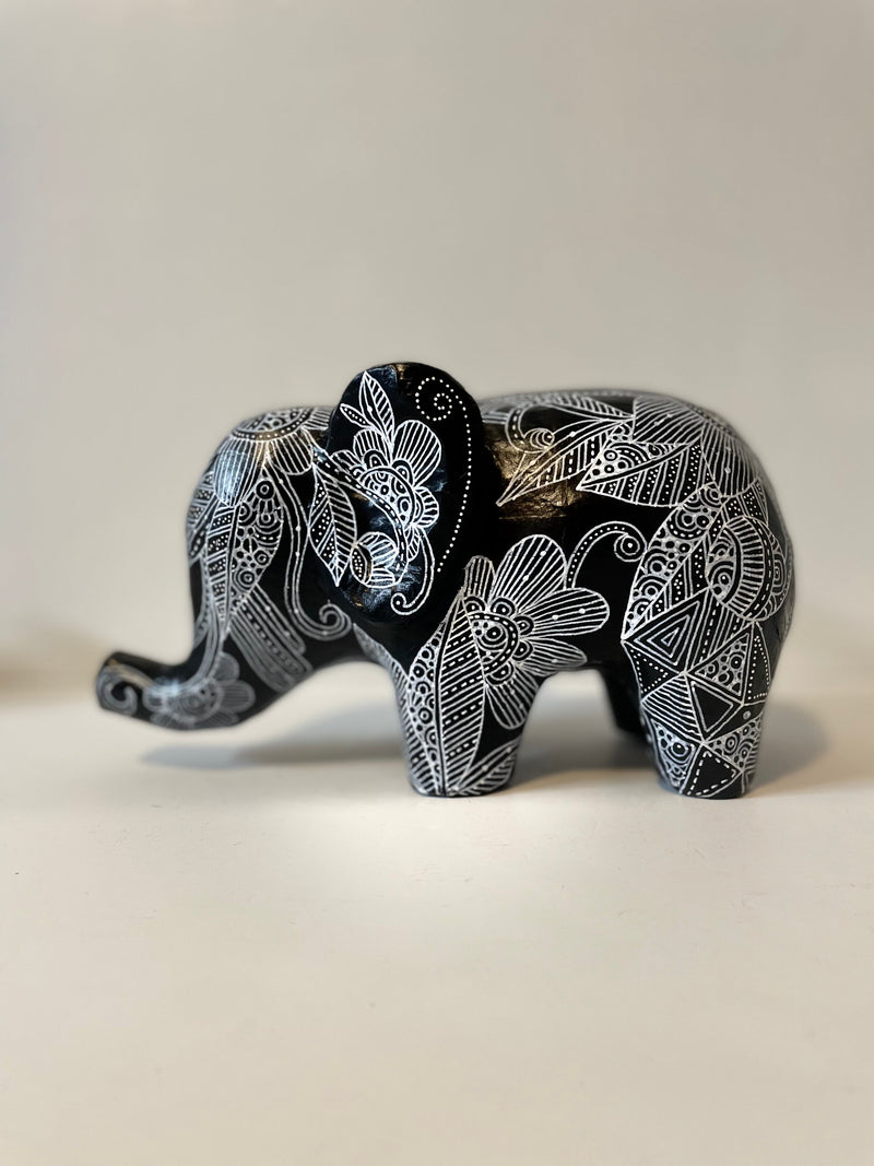 Little Black Elephant, mixed media, paper mache, decoration, boho decor