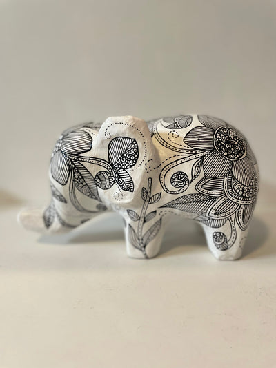 Little White Elephant, mixed media, paper mache, decoration, boho decor