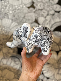 Little White Elephant, mixed media, paper mache, decoration, boho decor