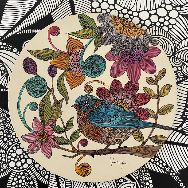 Blue Bird - Original painting on 12 inch wood disk