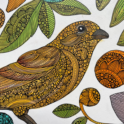 Yellow Bird - Original painting on 12 inch wood disk