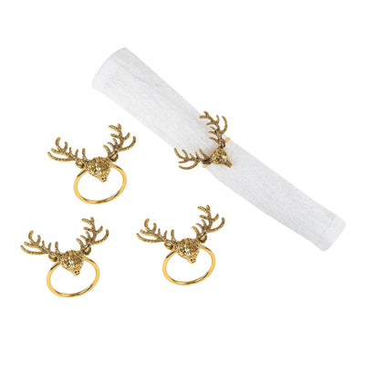 Christmas Bronze Deer Head Napkin Ring Set 4