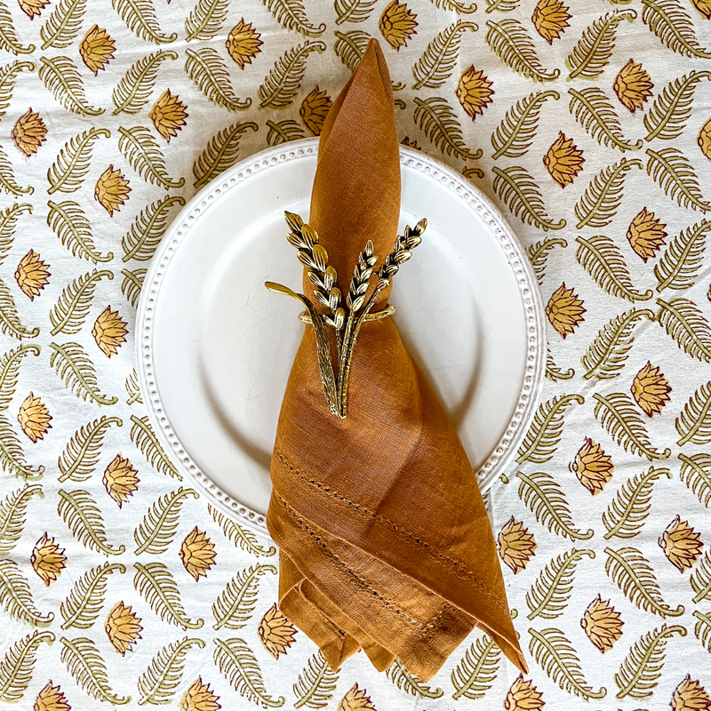 Fall/Harvest Bronze Wheat Napkin Ring Set 4