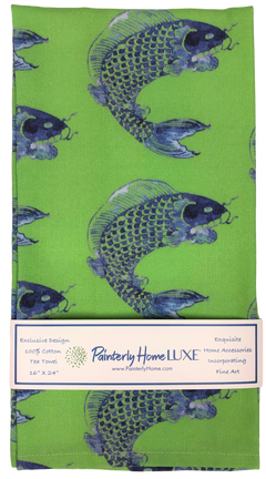 Tea Towels, Blue Fish on Lime