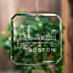 Set of 2 Boston Skyline Glass Ornament