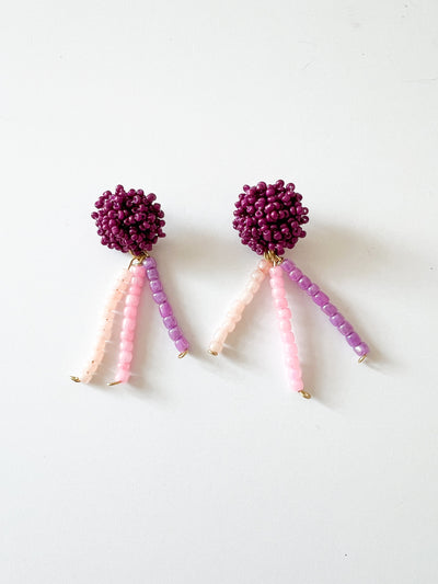Plum Beaded Post with Pink Mix Earrings