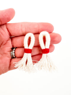 Ivory and Maroon Wrapped Cotton Post Earring