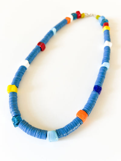 Recycled Royal Blue Vinyl with Confetti Glass Necklace