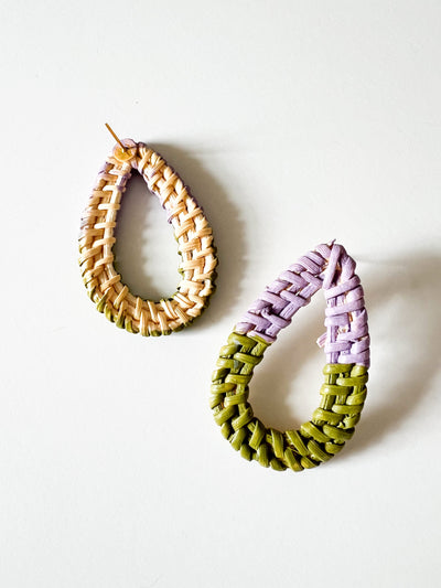 Lilac and Olive Color Block Painted Earrings