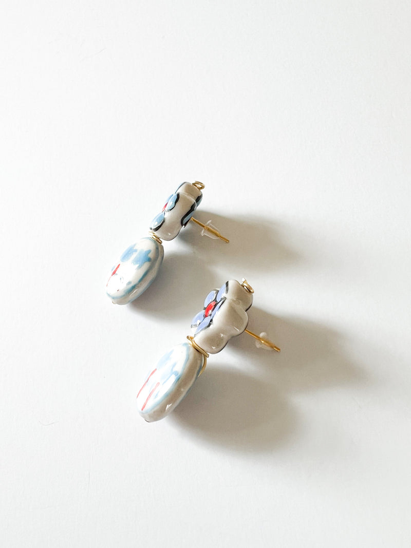 Sky Blue and Coral Floral Stud Earrings