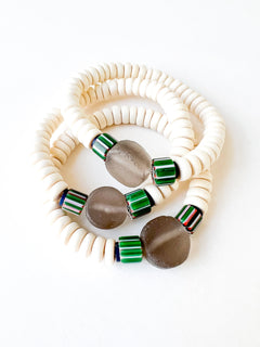 Charcoal Sea Glass with Green Glass Bracelet