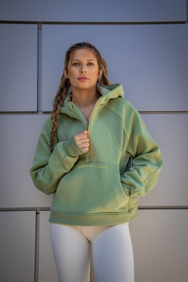 Jade Green Scuba Oversized Half-Zip Hoodie – Six and Main