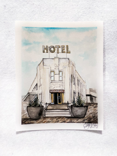 PRINT - Indianapolis Bottleworks Hotel Watercolor on Mass Ave.