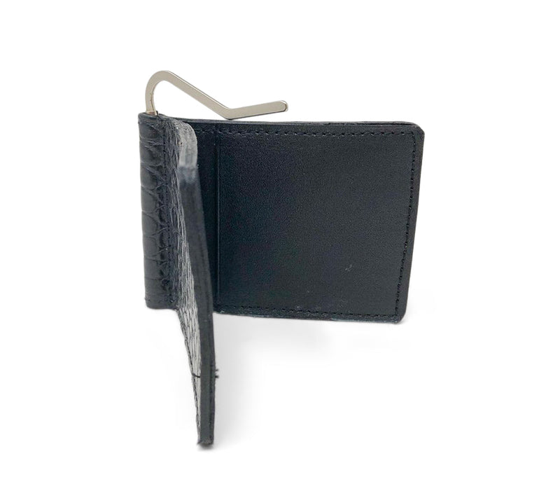 Handmade Leather Wallet |  Money Clip Cardholder | Black Alligator