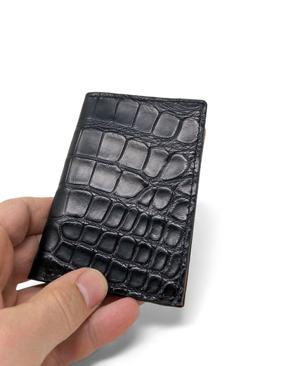Handmade Leather Wallet |  Bifold Card and ID Wallet | Black Alligator