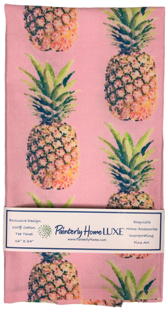 Tea Towels, Pineapple on Pink