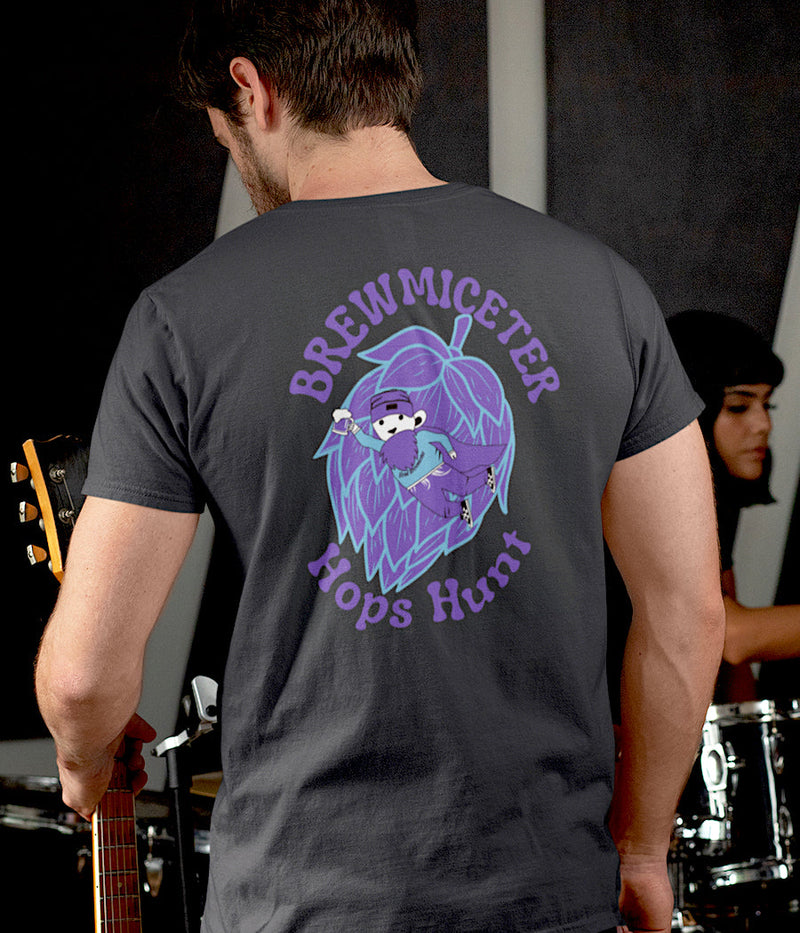 Flying Brewmiceter Heather Graphite Unisex T-Shirt with Turquoise & Purple Logos