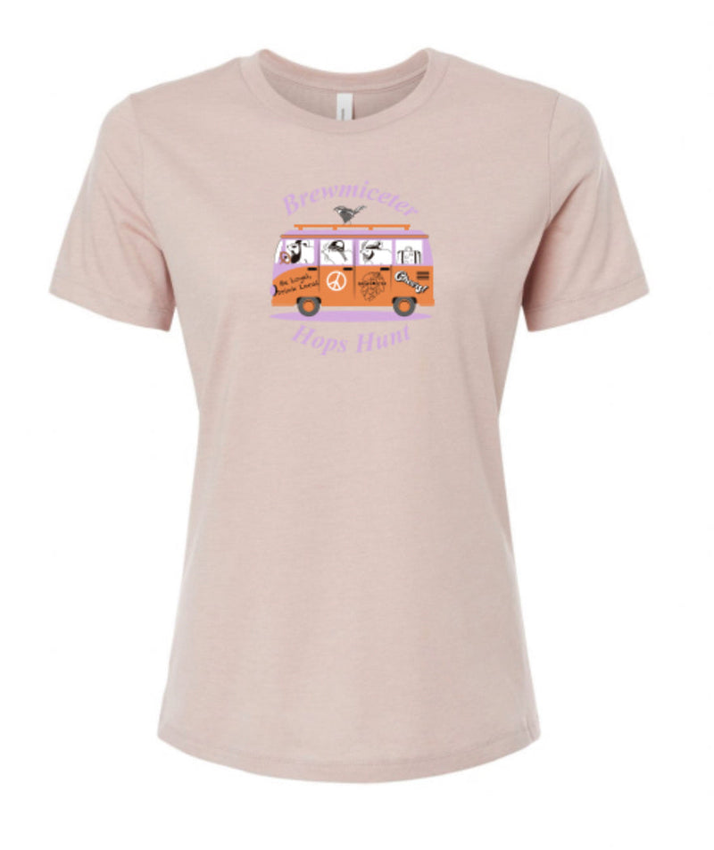 Brewmiceter Van Hops Hunt Short Sleeve Pink Gravel Womens T-Shirt