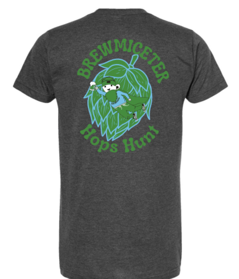 Flying Brewmiceter Heather Charcoal T-Shirt with Green and Turquoise Logos