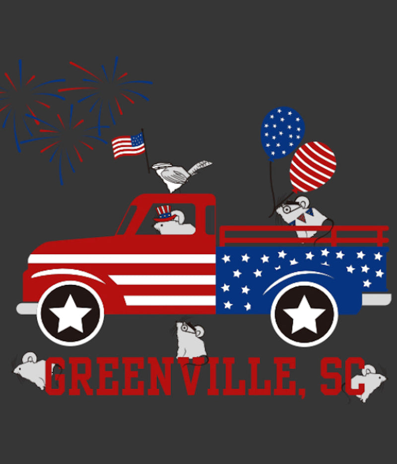 Celebrate RW&B Greenville Mice Design on Hthr Charcoal Unisex T-Shirt