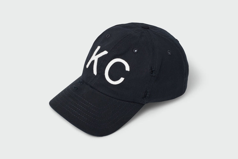 White KC - Sanded Twill Destroyed Black Pre-Curved Hat