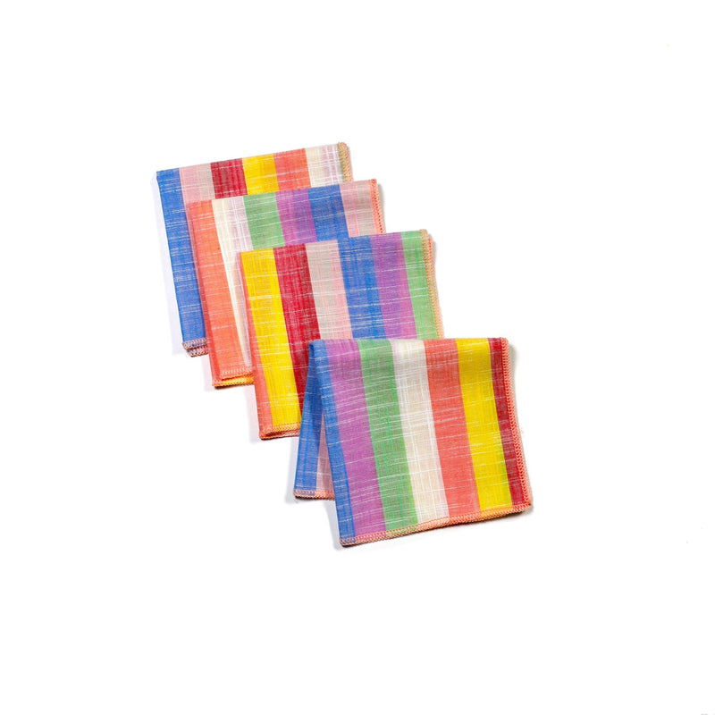 Rainbow Sherbet Multi-color Striped Cocktail Napkins, Set/4