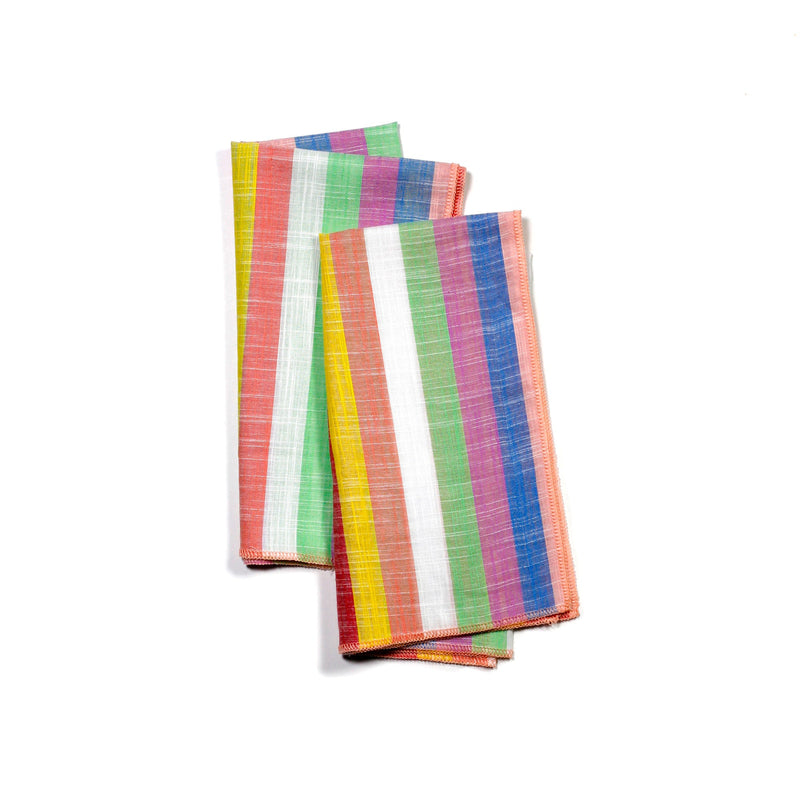 Rainbow Sherbet Multi-color Striped Dinner Napkins, Set of 2