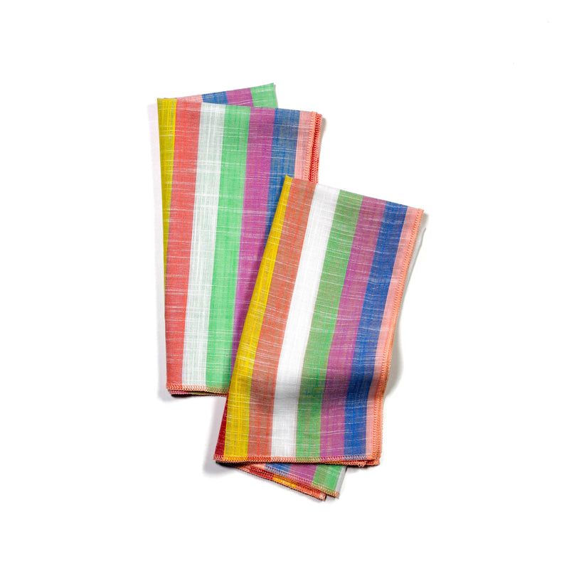 Rainbow Sherbet Multi-color Striped Dinner Napkins, Set of 2