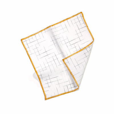 Summer School White and Gold Grid Cocktail Napkins, Set of 4