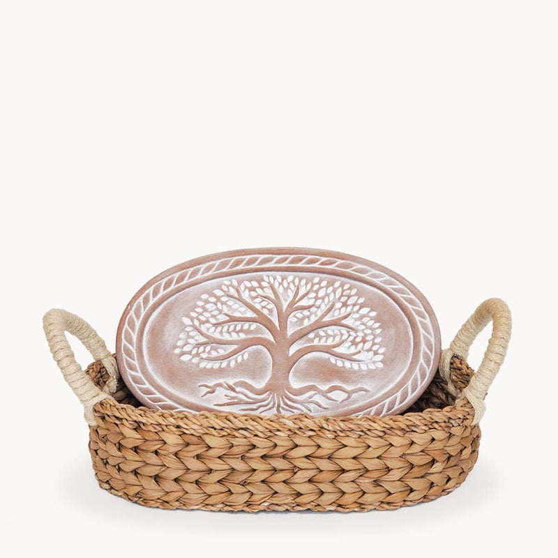Handmade Bread Warmer & Wicker Basket - Tree of Life Oval