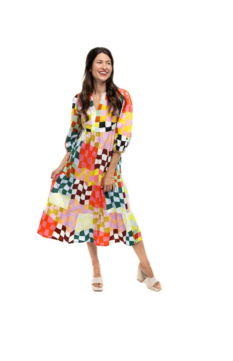 Tiered Exploded Rainbow Wave Dress
