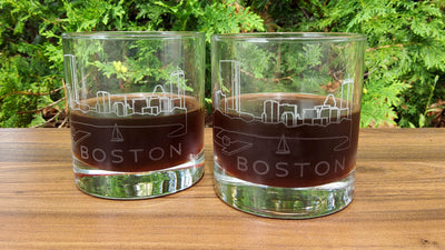 Boston, MA Skyline Set of 2 Whiskey Glasses