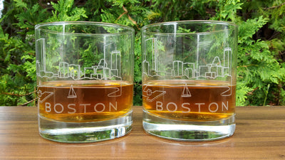 Boston, MA Skyline Set of 2 Whiskey Glasses