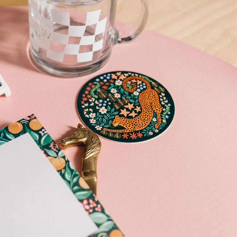 Stretching Cheetah Reusable Chipboard Coasters - Set of Four