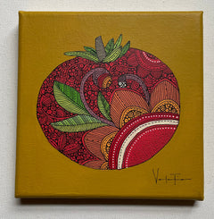El Tomate- Original Pen and Ink Artwork - 6x6 canvas