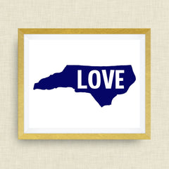 LOVE North Carolina Print - hand drawn, with heart