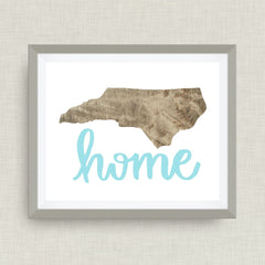 Nc home wood print - hand drawn, hand lettered