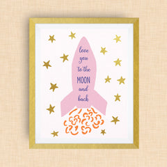 Rocketship art - love you to the moon and back