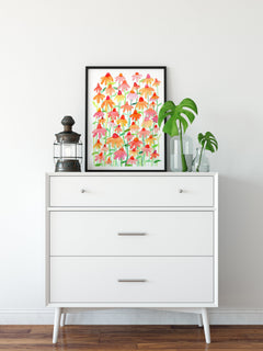 Floral Art Print - Pink, Orange and Green Painting