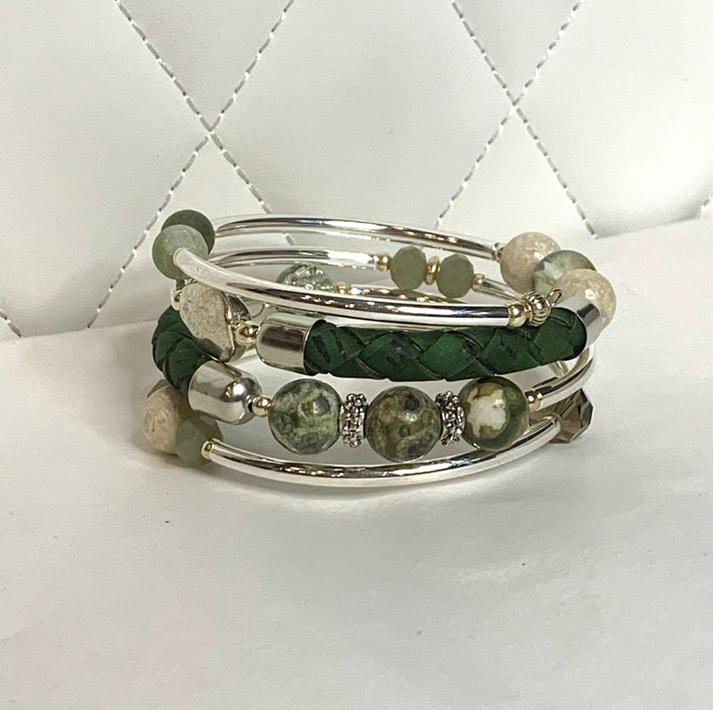 Wrap Bracelets- Green Braided Leather