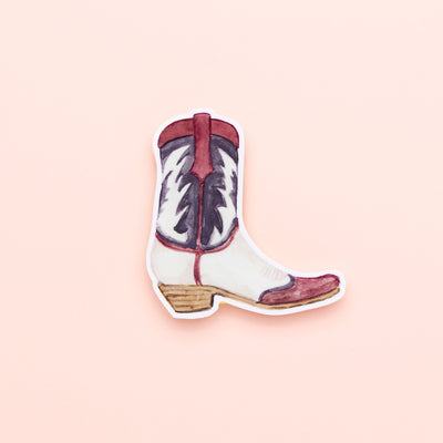 Cowboy Boot Sticker - Maroon and White