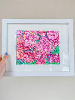 Deconstructed Bouquet: Peonies | Framed Watercolor Painting