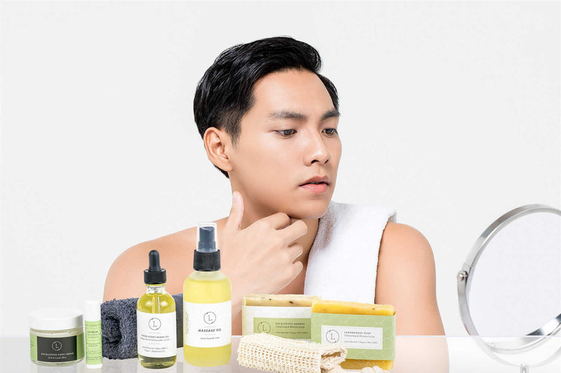 Men Grooming Kit - Fresh earthy Natural skincare set, Eucalyptus bath and body