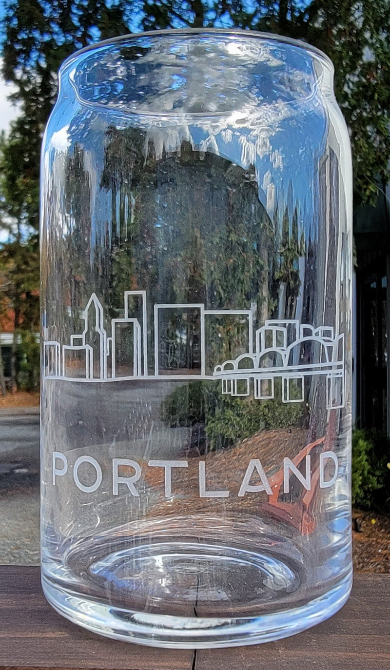 Portland, OR Skyline Can Glass Line Art