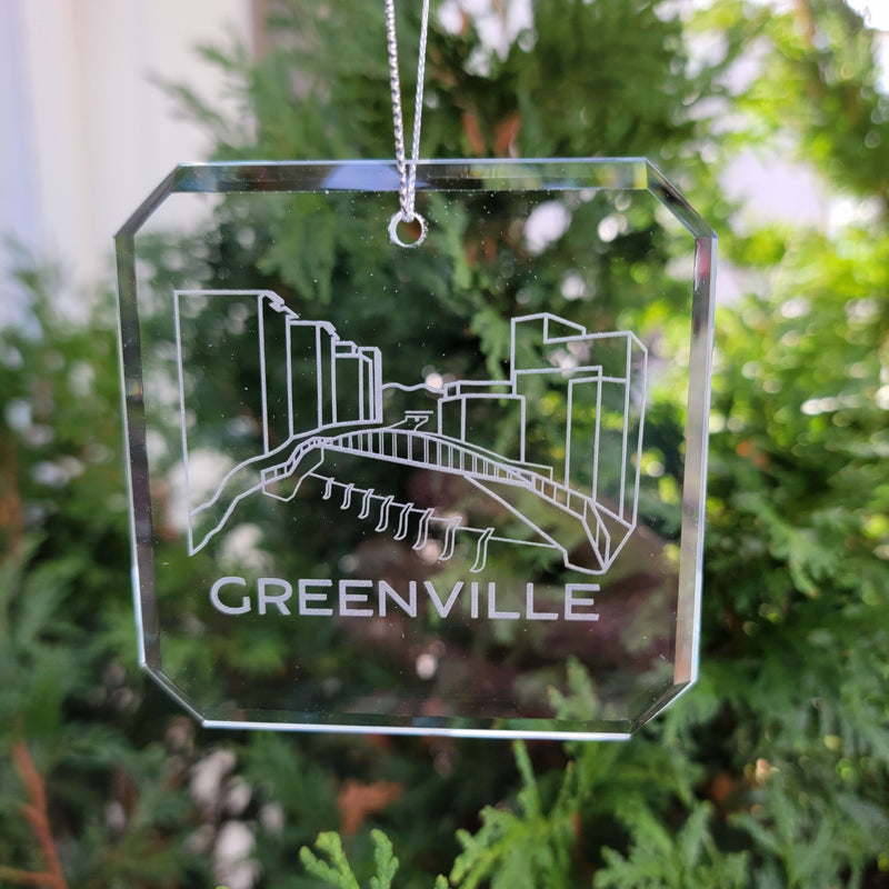 Greenville Skyline Glass Ornaments - Set of 2