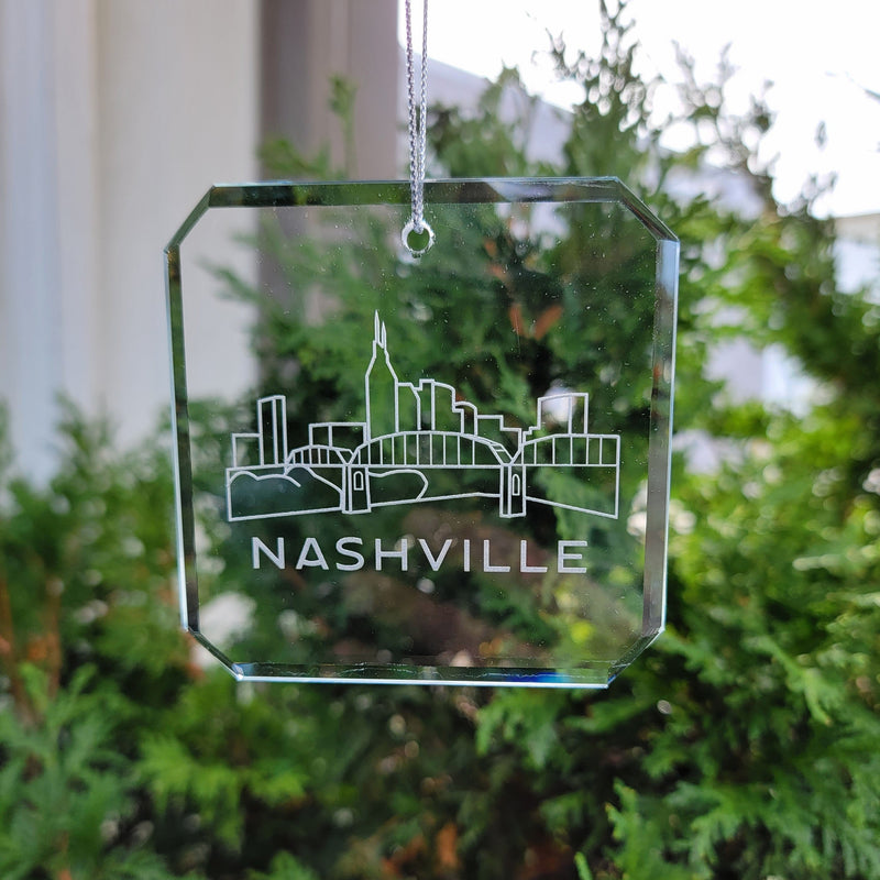 Nashville Skyline Glass Ornaments - Set of 2