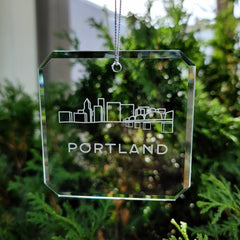 Portland Skyline Glass Ornaments - Set of 2