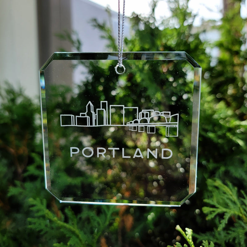 Portland Skyline Glass Ornaments - Set of 2